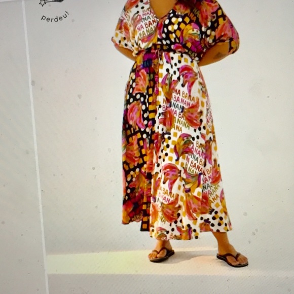 FARM Rio Half and Half Bananatic Print Maxi Dress Tropical Dopamine Dressing - Picture 7 of 16